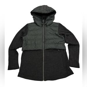 Nau Hybrid Down Puffer Jacket Womens Size S Black Hooded Wool Blend Full Zip